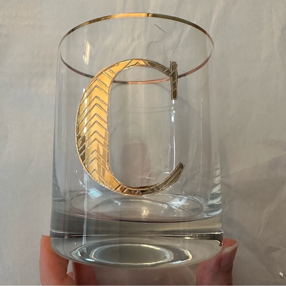 Anthropologie Gold Monogrammed Double Old Fashioned Glass “C” - Picture 4 of 5